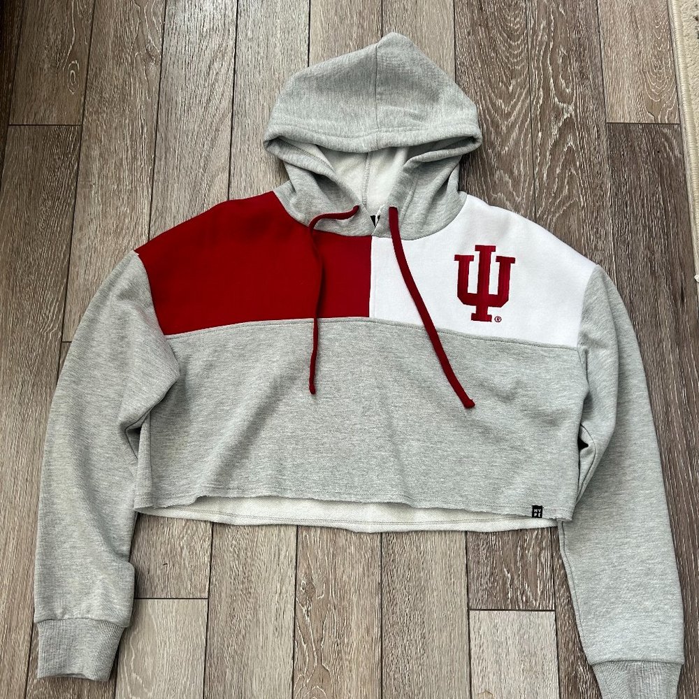 Colorblock Hype and Vice Indiana University Cropped Hooded Sweatshirt, Large
